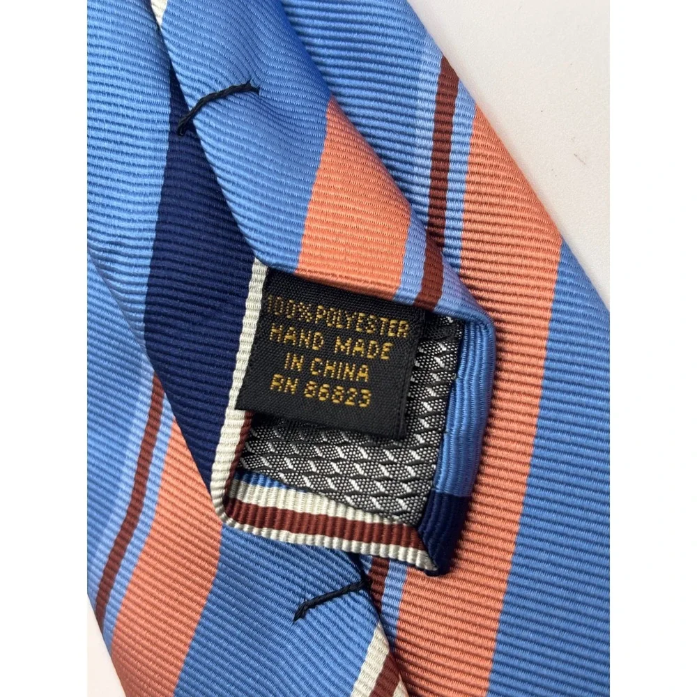 Alexander Julian Colours Mens Blue Orange Striped Polyester Necktie Hand Made